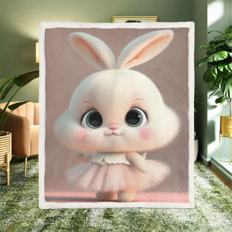 Playful Cartoon Bunny Sherpa Fleece Blanket