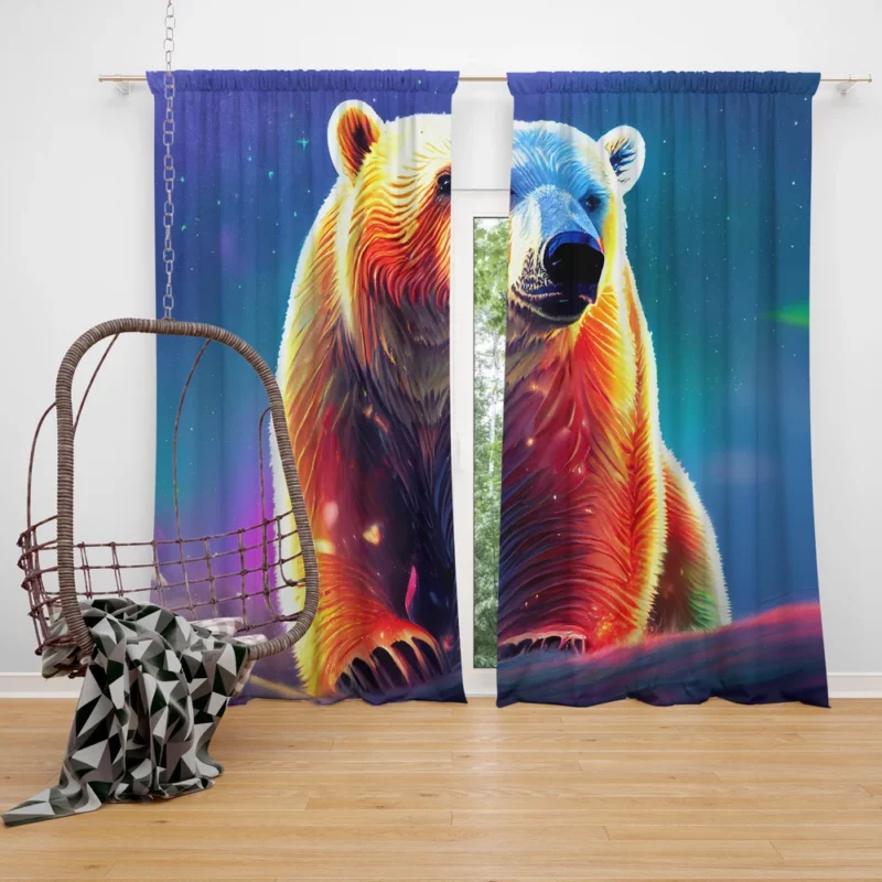 Playful Polar Bear Cub Window Curtain