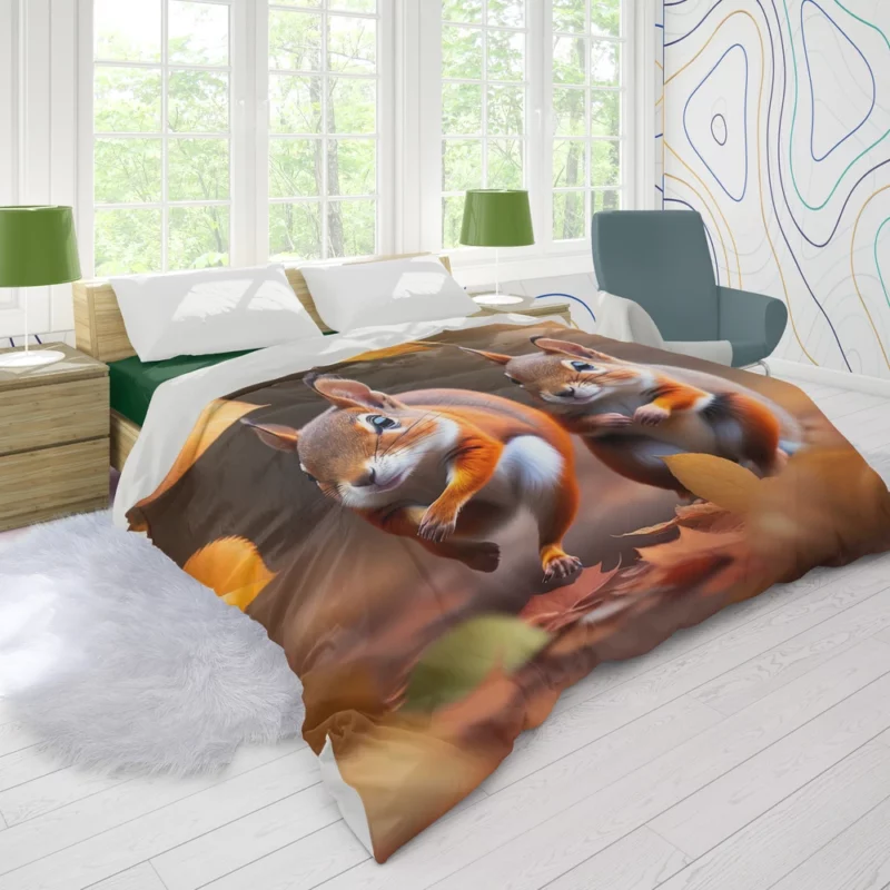 Playful Squirrels Amidst Fallen Leaves Duvet Cover