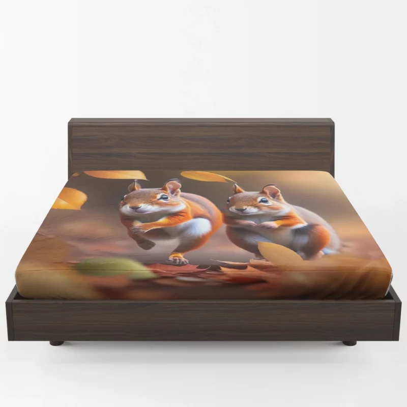 Playful Squirrels Amidst Fallen Leaves Fitted Sheet 1