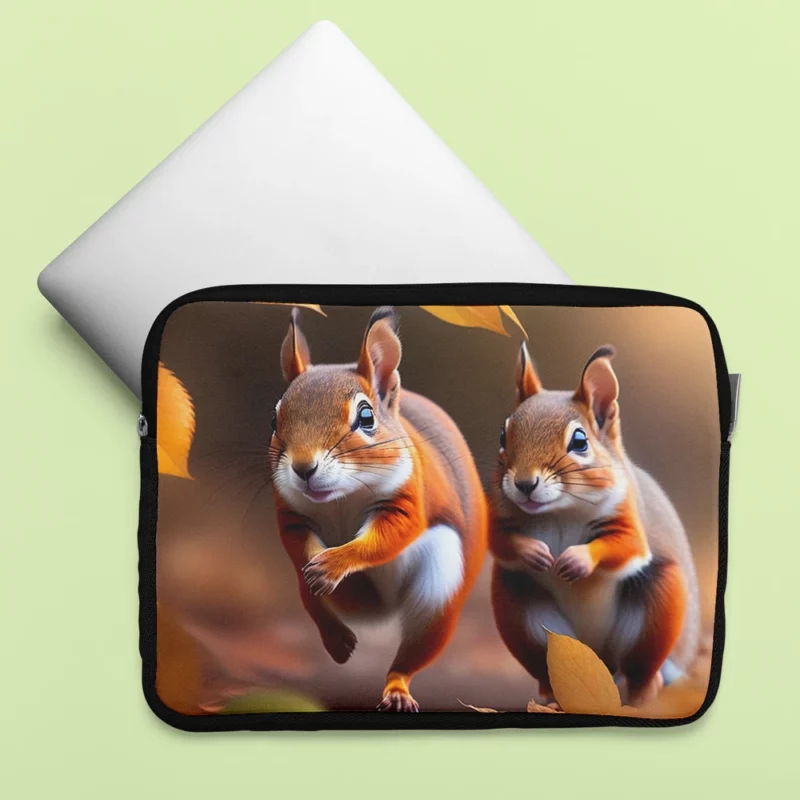 Playful Squirrels Amidst Fallen Leaves Laptop Sleeve