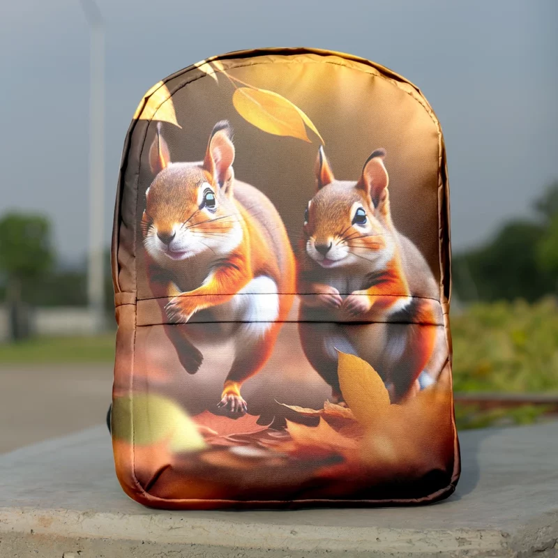 Playful Squirrels Amidst Fallen Leaves Minimalist Backpack