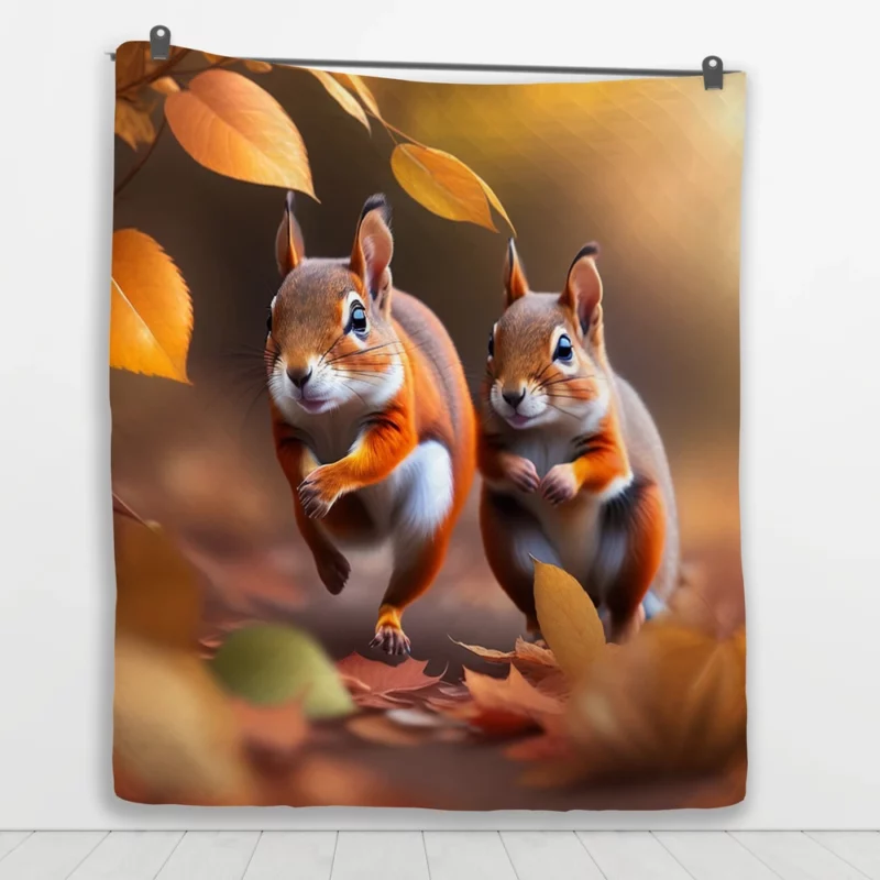 Playful Squirrels Amidst Fallen Leaves Quilt Blanket 1