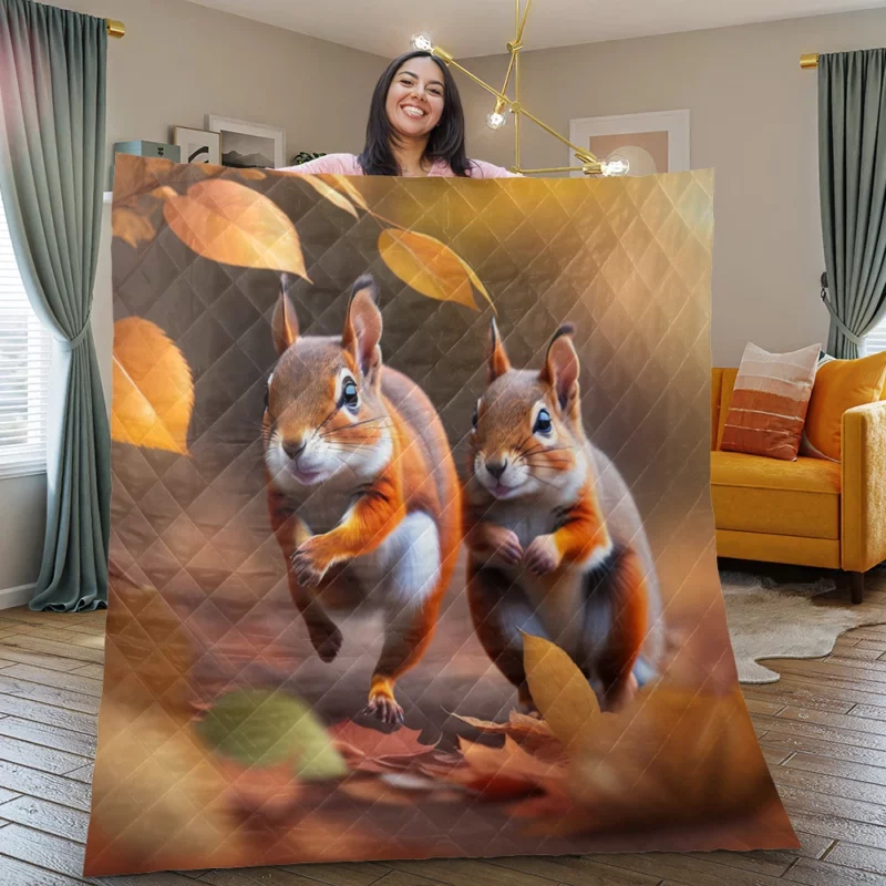 Playful Squirrels Amidst Fallen Leaves Quilt Blanket