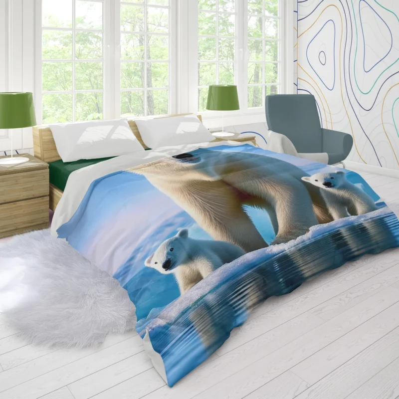 Polar Bear Family on Ice Duvet Cover