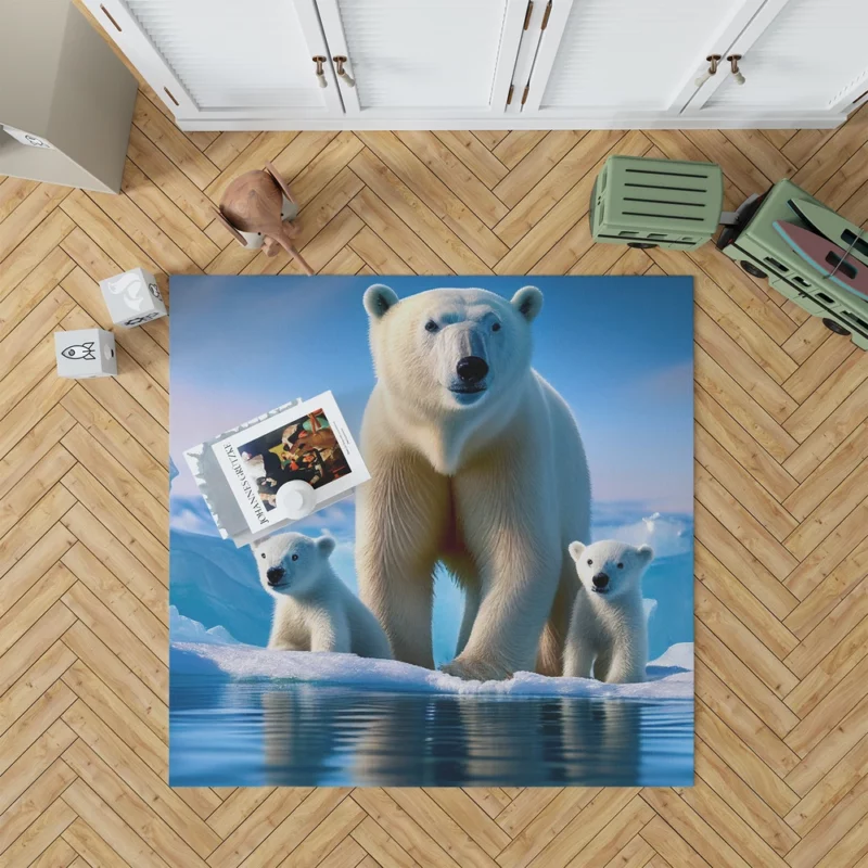 Polar Bear Family on Ice Rug