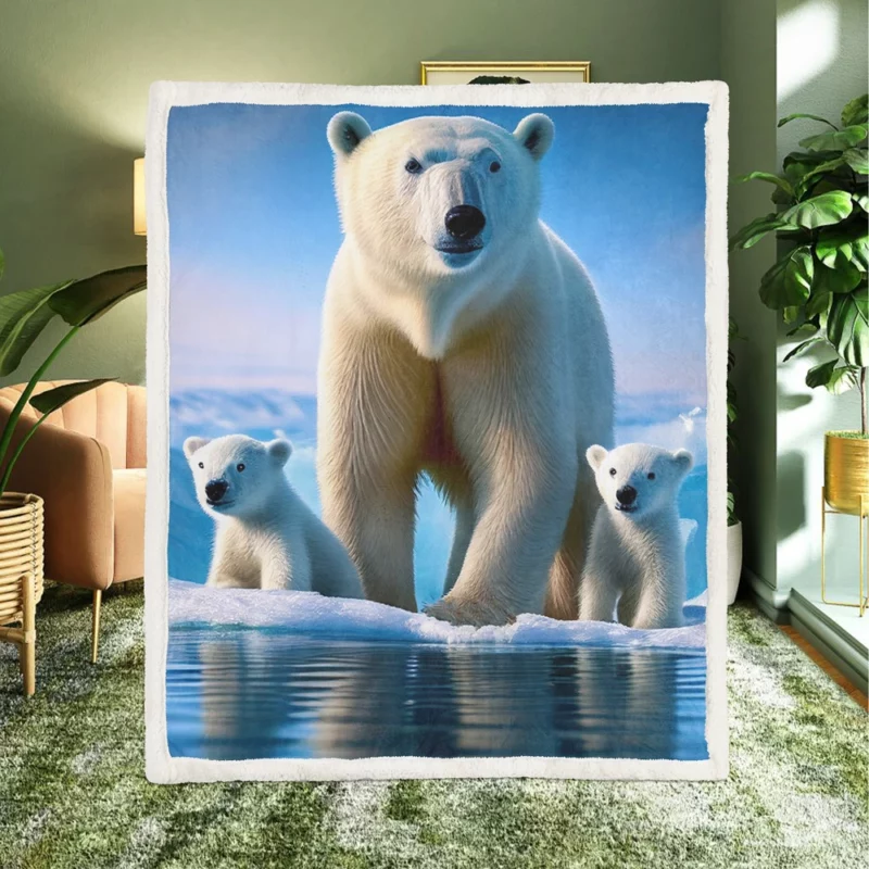 Polar Bear Family on Ice Sherpa Fleece Blanket