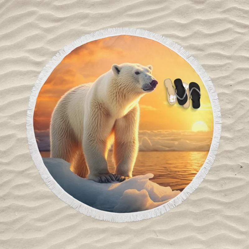 Polar Bear Portrait Round Beach Towel