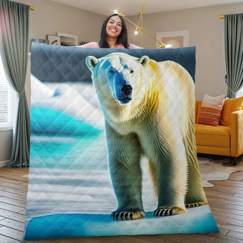 Polar Bear Surveying the Ice Quilt Blanket