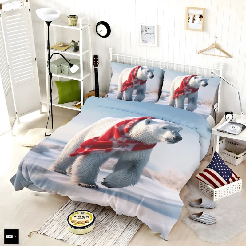 Polar Bear Wearing a Scarf Bedding Set