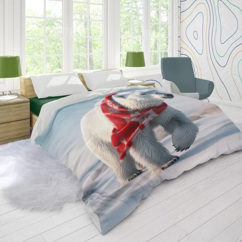 Polar Bear Wearing a Scarf Duvet Cover