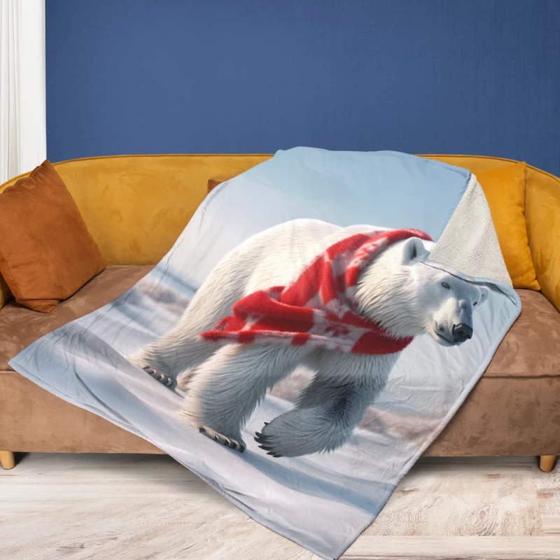 Polar Bear Wearing a Scarf Fleece Blanket 1