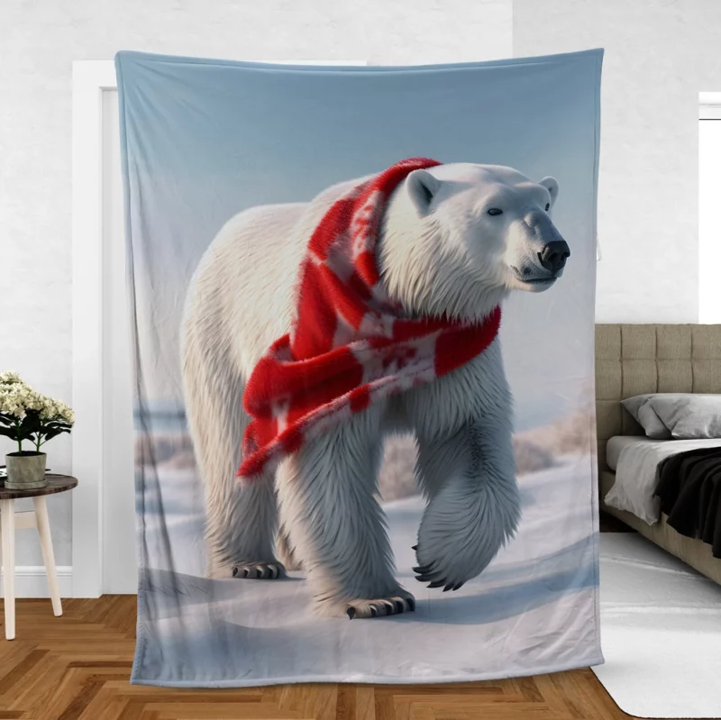 Polar Bear Wearing a Scarf Fleece Blanket