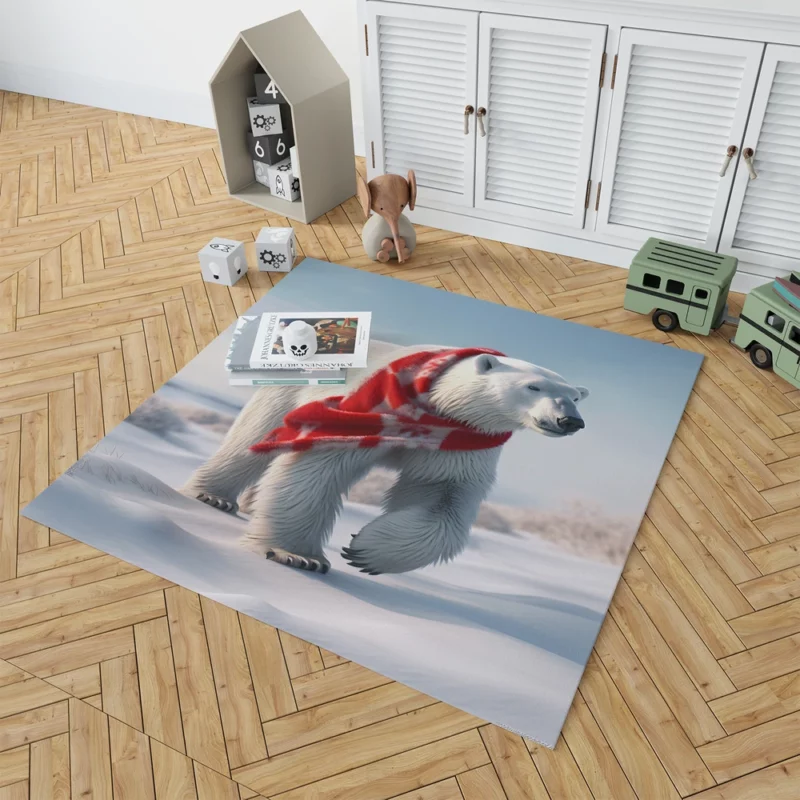 Polar Bear Wearing a Scarf Rug 1