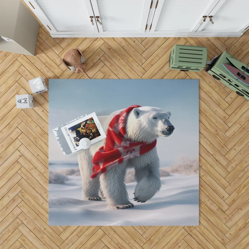 Polar Bear Wearing a Scarf Rug