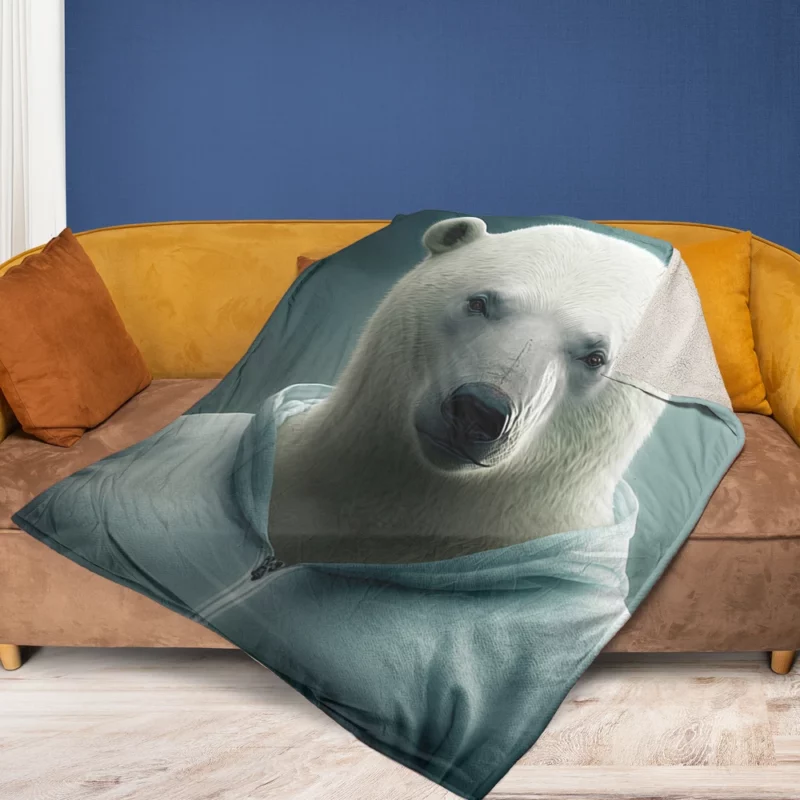 Polar Bear Wearing a Sweet Hoodie Fleece Blanket 1