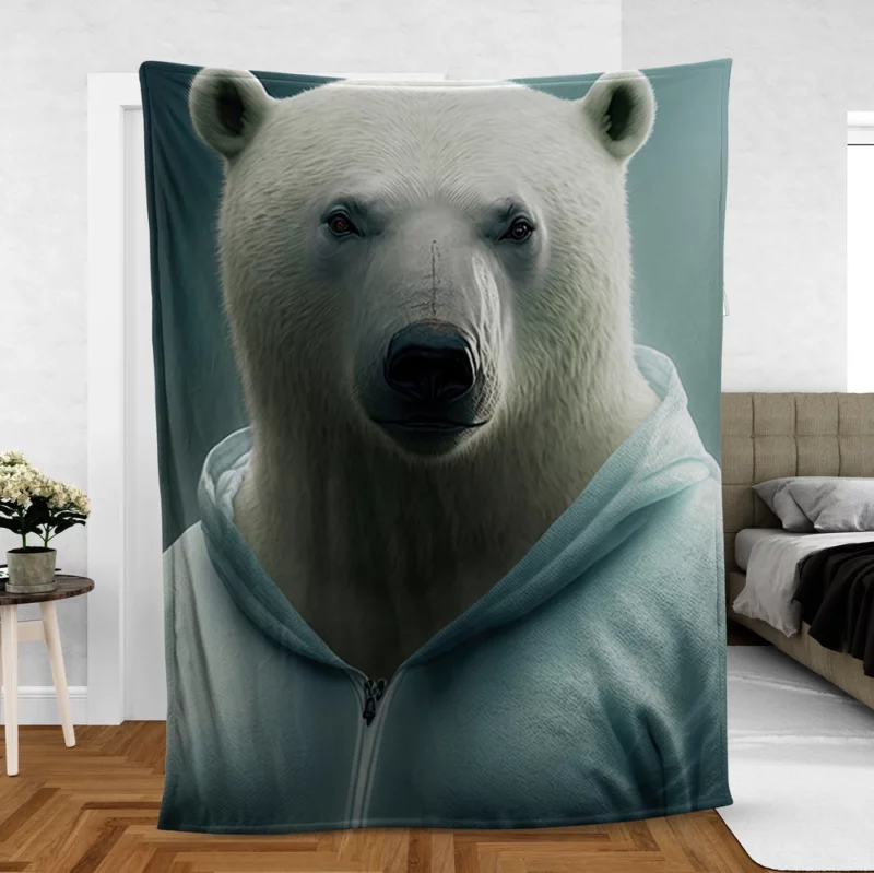 Polar Bear Wearing a Sweet Hoodie Fleece Blanket