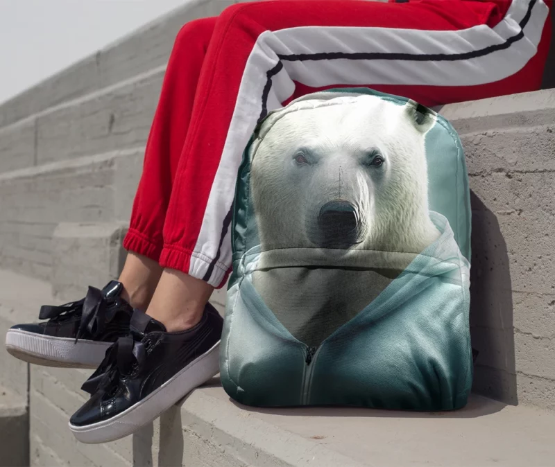 Polar Bear Wearing a Sweet Hoodie Minimalist Backpack 1