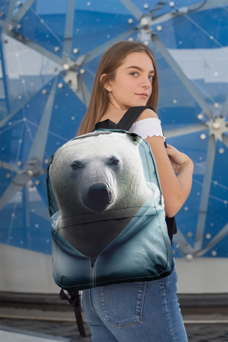 Polar Bear Wearing a Sweet Hoodie Minimalist Backpack 2