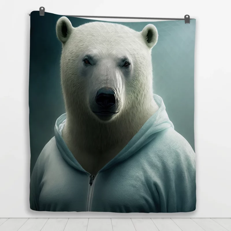 Polar Bear Wearing a Sweet Hoodie Quilt Blanket 1