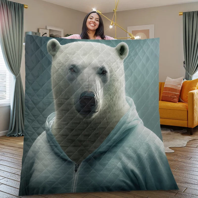 Polar Bear Wearing a Sweet Hoodie Quilt Blanket