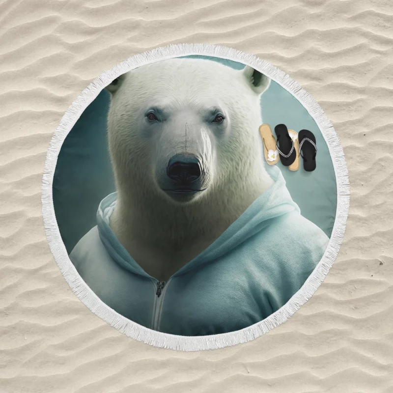 Polar Bear Wearing a Sweet Hoodie Round Beach Towel