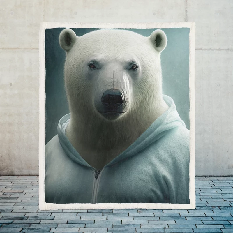 Polar Bear Wearing a Sweet Hoodie Sherpa Fleece Blanket