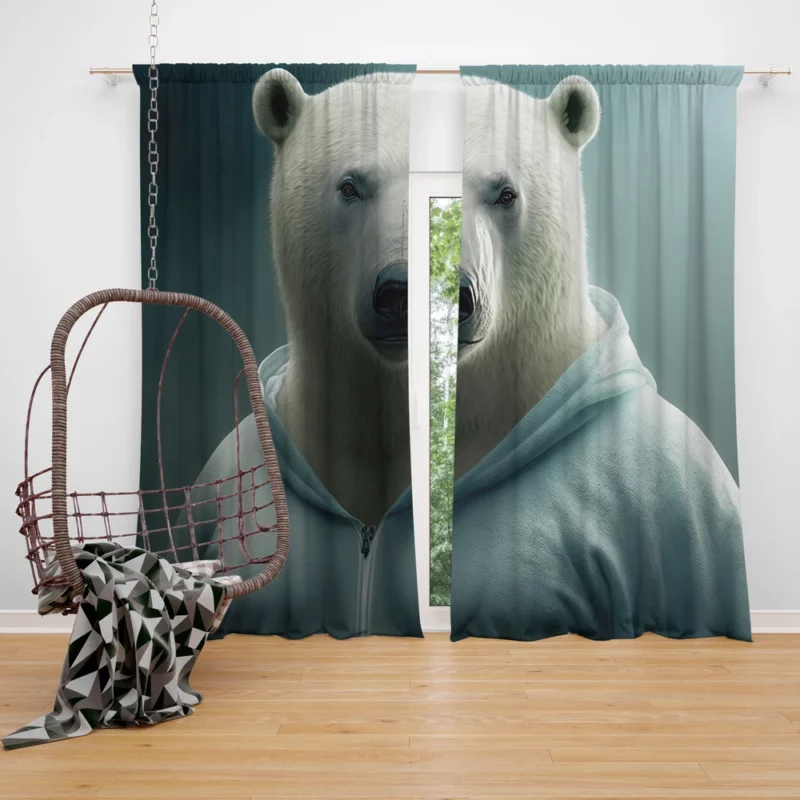 Polar Bear Wearing a Sweet Hoodie Window Curtain