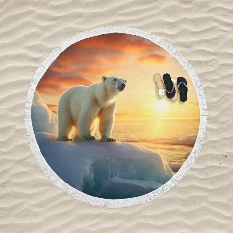 Polar Bear in the Arctic Tundra Round Beach Towel