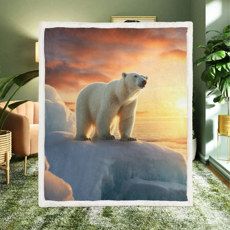 Polar Bear in the Arctic Tundra Sherpa Fleece Blanket