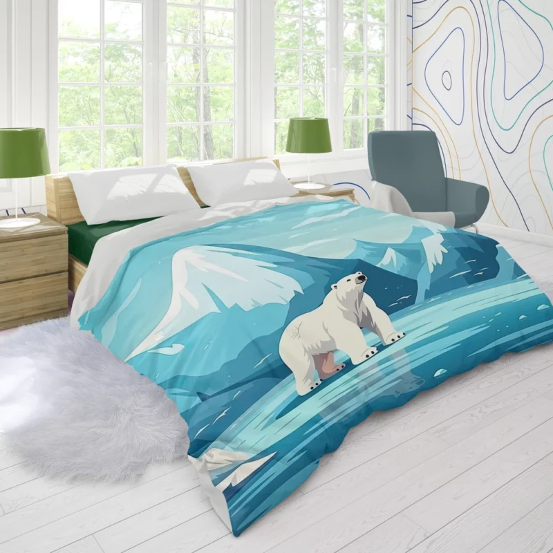 Polar Bear on Frozen Lake Duvet Cover