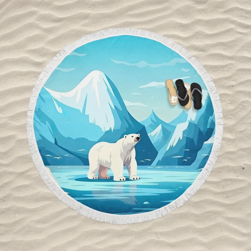 Polar Bear on Frozen Lake Round Beach Towel