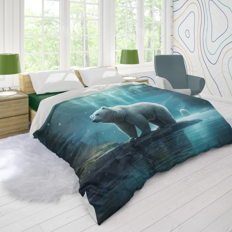 Polar Bear on a Rock in the Ocean Duvet Cover