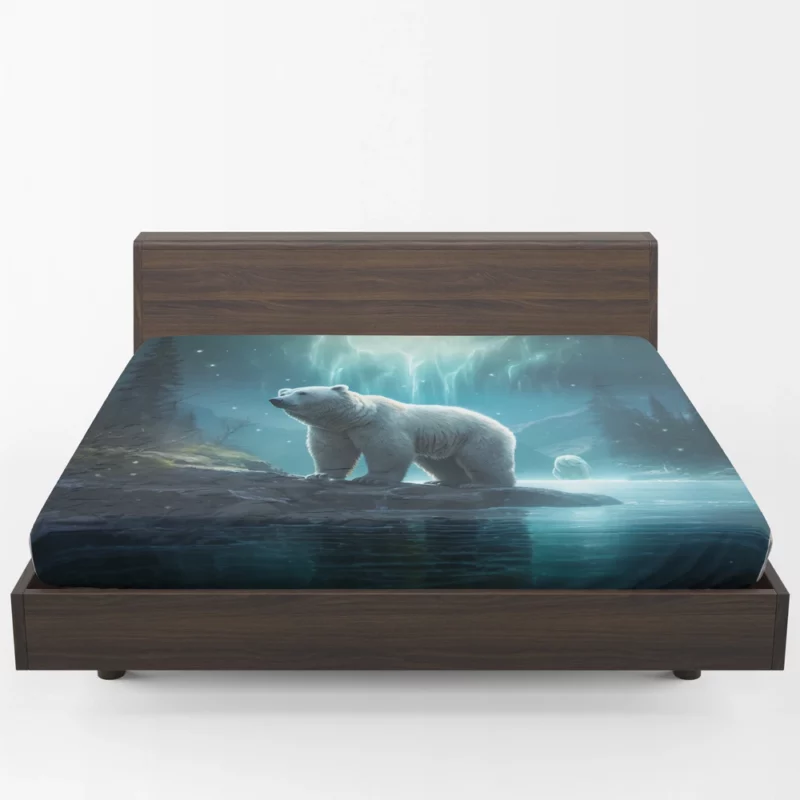 Polar Bear on a Rock in the Ocean Fitted Sheet 1