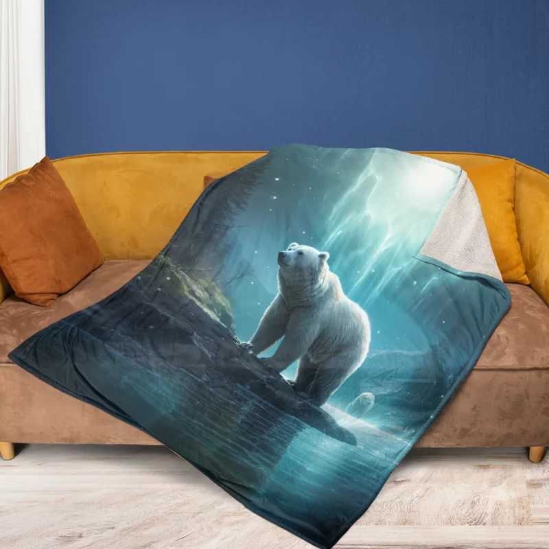 Polar Bear on a Rock in the Ocean Fleece Blanket 1