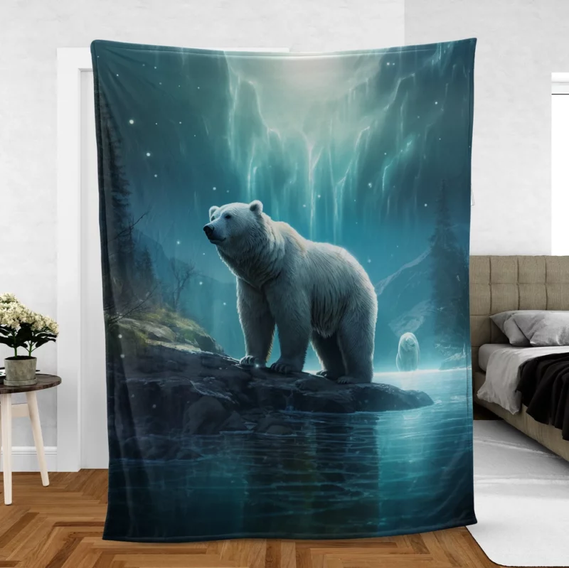 Polar Bear on a Rock in the Ocean Fleece Blanket