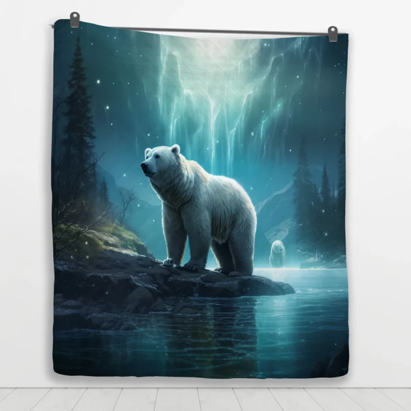 Polar Bear on a Rock in the Ocean Quilt Blanket 1