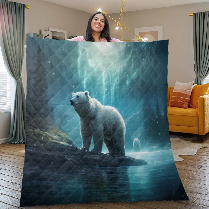 Polar Bear on a Rock in the Ocean Quilt Blanket