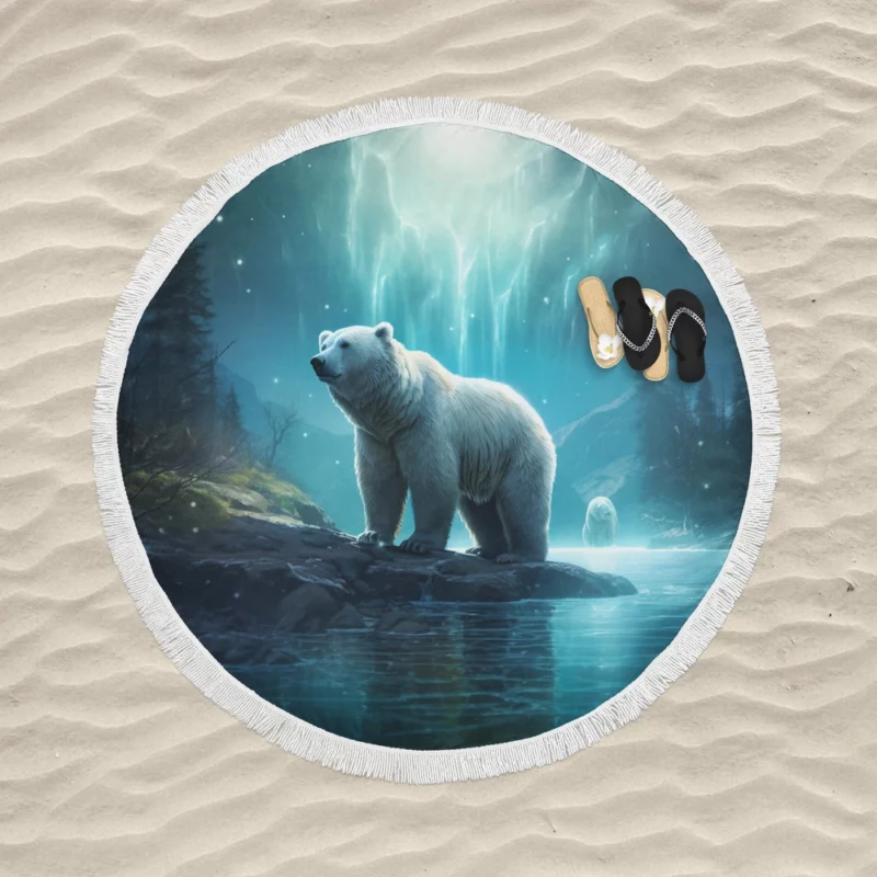 Polar Bear on a Rock in the Ocean Round Beach Towel