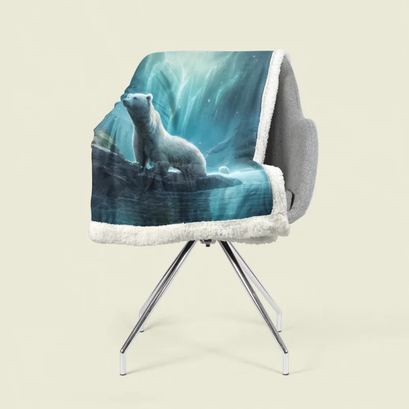 Polar Bear on a Rock in the Ocean Sherpa Fleece Blanket 1