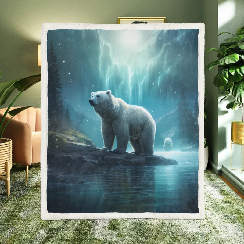 Polar Bear on a Rock in the Ocean Sherpa Fleece Blanket