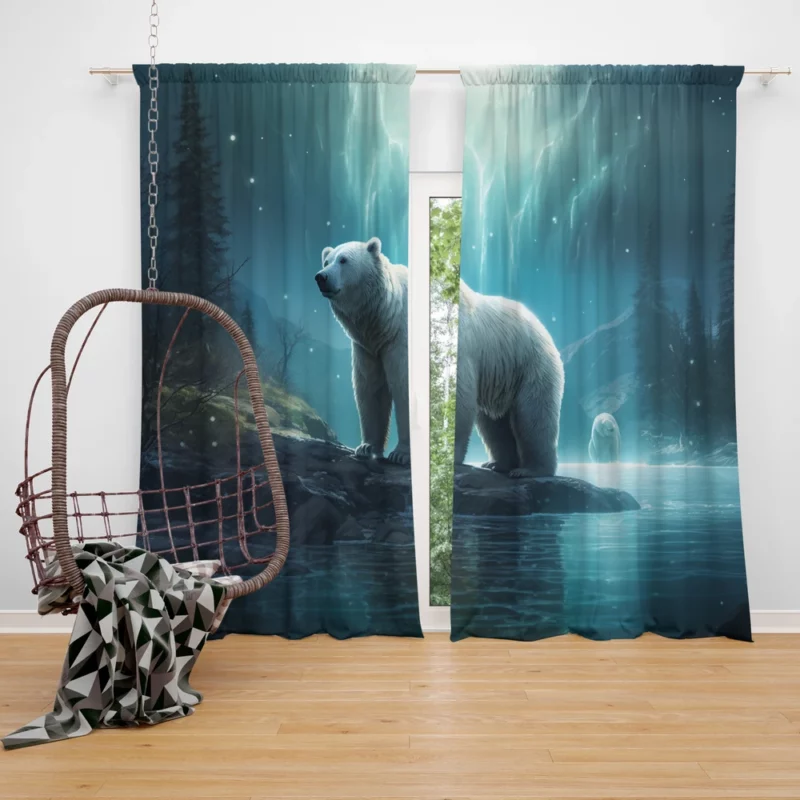 Polar Bear on a Rock in the Ocean Window Curtain