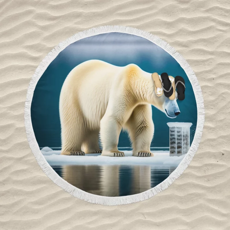 Polar Bear on an Ice Floe Round Beach Towel
