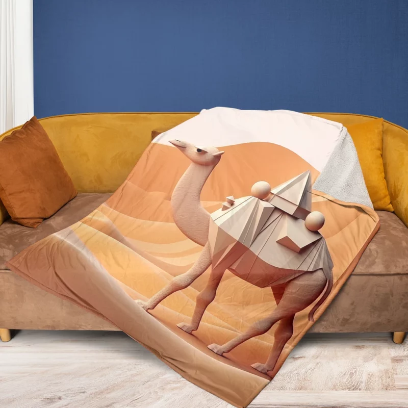 Polygonal Camel Illustration Fleece Blanket 1