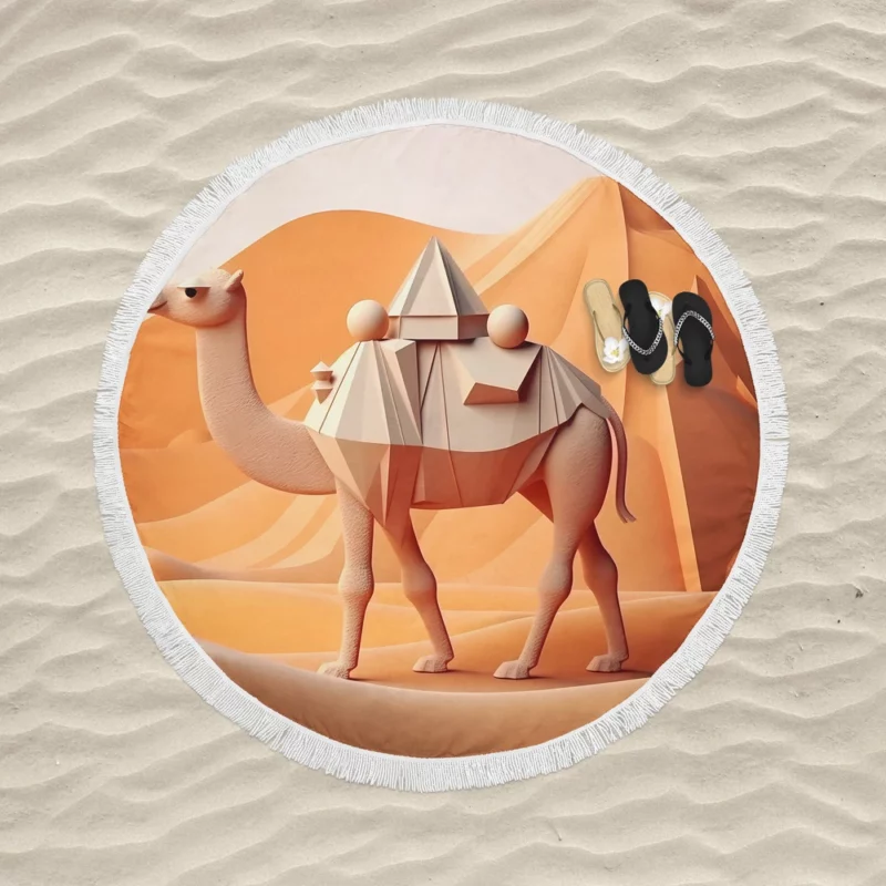 Polygonal Camel Illustration Round Beach Towel