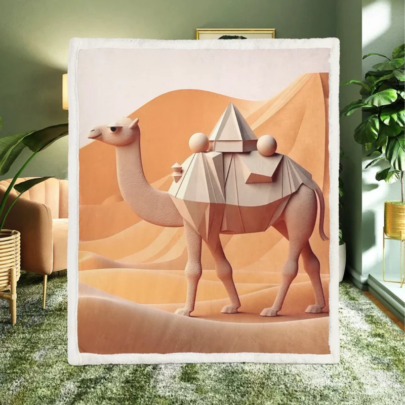 Polygonal Camel Illustration Sherpa Fleece Blanket