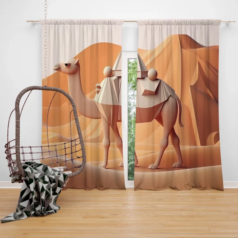 Polygonal Camel Illustration Window Curtain