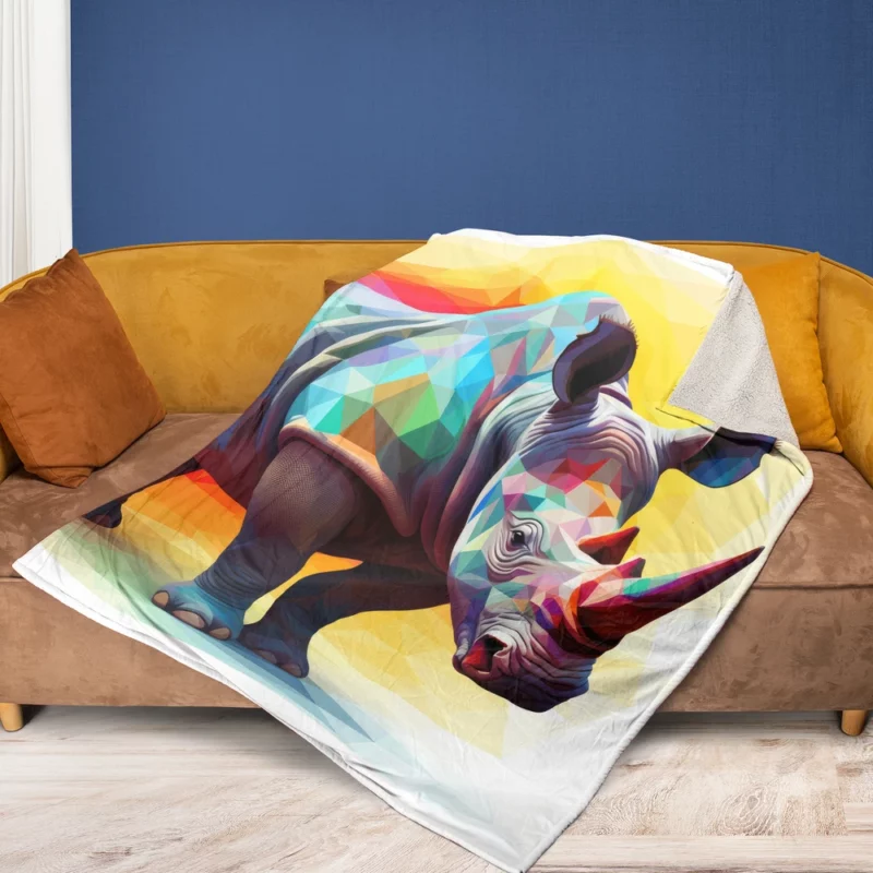 Polygonal Rhino Illustration Fleece Blanket 1