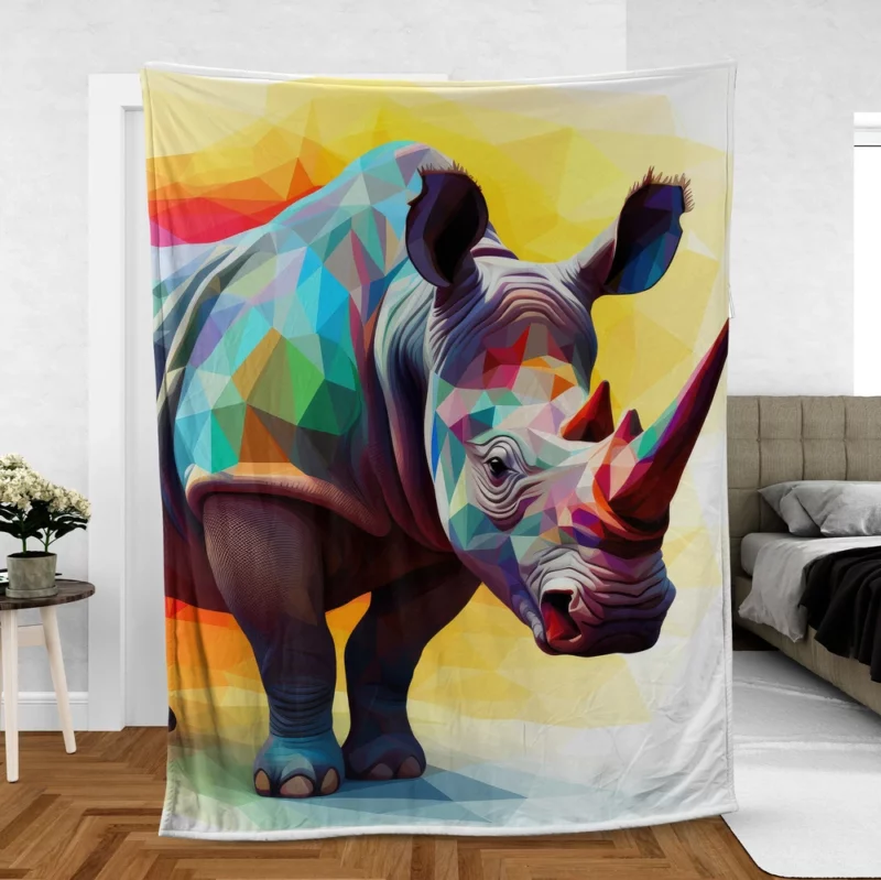 Polygonal Rhino Illustration Fleece Blanket