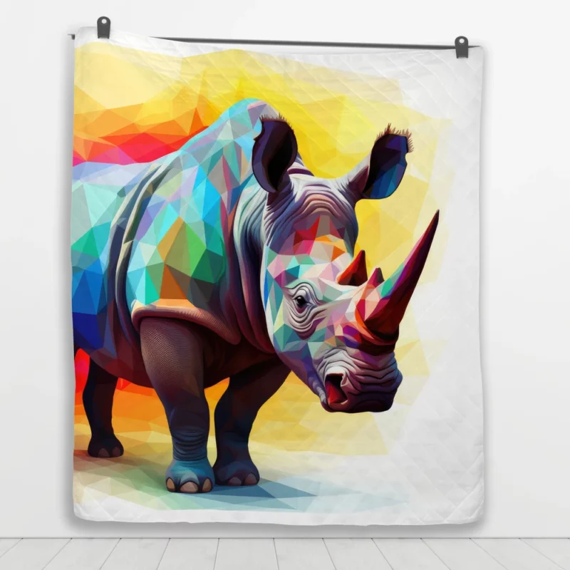 Polygonal Rhino Illustration Quilt Blanket 1